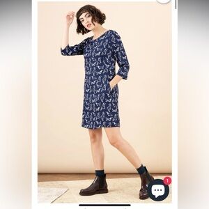 EMILY & FIN EFFY TUNIC DRESS CITY DOGS daschund navy blue long sleeve M
